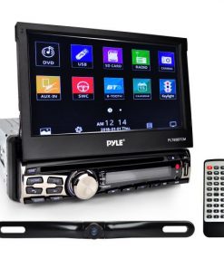 7-inch Bluetooth Headunit Receiver & Backup Camera Kit, Built-in Mic for Hands-Free Call Answering, Touch Screen, CD/DVD Player, USB/Micro SD Readers, AM/FM Radio, AUX Input, Single DIN, Waterproof Rearview Night Vision Cam (PLT85BTCM)