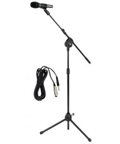 Dynamic Microphone and Tripod Mic Stand, Height Adjustable, Extending Boom, Includes 15' ft. XLR Cable (PMKSM20)