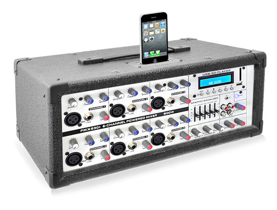6-Channel 600 Watt Professional Mixer - iPod Dock, MP3 Player Input, SD Memory Card and USB Flash Readers (RBPMX630I)