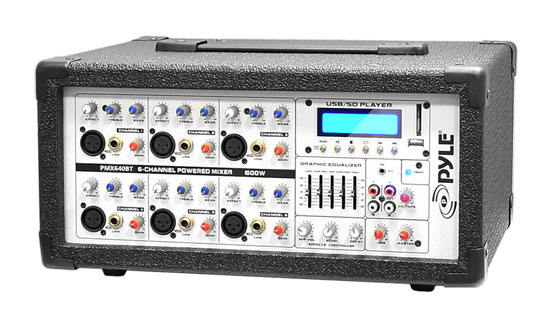 6-Channel 600 Watt Bluetooth Mixer with Balanced Mic & Line Inputs, USB & SD Card Readers (RBPMX640BT)