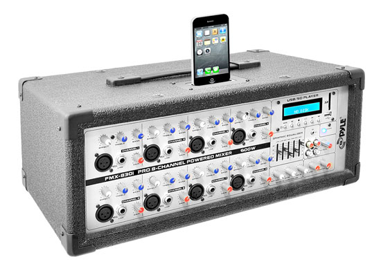 8-Channel 600 Watt Professional Mixer - iPod Dock, MP3 Player Input, SD and USB Flash Memory Readers (RBPMX830I)