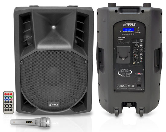 12'' 1200 Watt Powered 2 Way Full Range PA Speaker w/Built-In iPod Dock USB SD and Remote control/ Microphone Included (RBPPHP128AI)