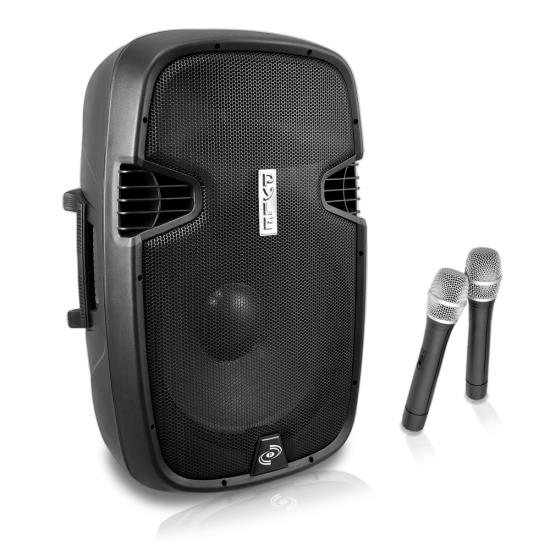 12'' 1000 Watt Bluetooth Music Streaming Portable Loudspeaker System - Built-in Rechargeable Battery, 2 Wireless Mics, FM Radio, LCD Readout, USB & SD Card Readers (RBPPHP129WMU)