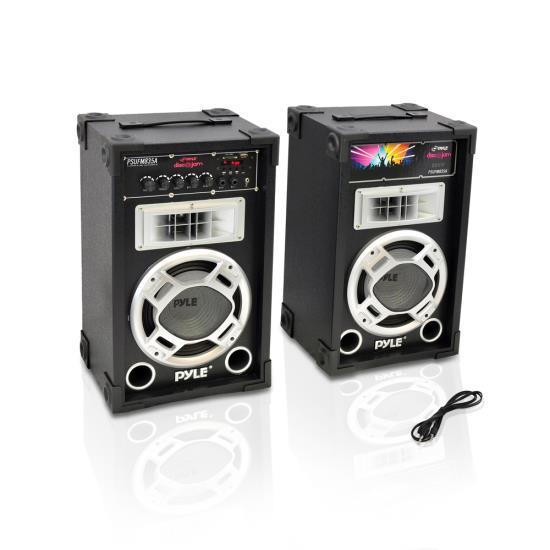 Dual 800 Watt Disco Jam Powered Two-Way PA Speaker System w/ USB/SD Card Readers, FM Radio, 3.5 mm AUX Input (RBPSUFM835A)
