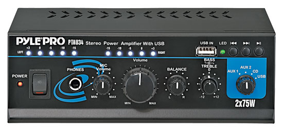 Mini 2x75 Watt Stereo Power Amplifier w/ USB/AUX Inputs (RBPTAU34)