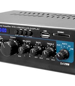 Stereo Power Amplifier - 2 x 120 Watt with Blue LED Display, USB/SD/MMC CARD, AUX, CD & Mic Inputs (PTAU55)