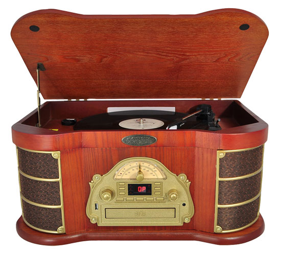 Classical Turntable with AM/FM Radio CD/Cassette & USB Recording (PTCDS1U)
