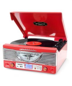 Vintage Classic-Style Turntable Vinyl Record Player with MP3 Computer Recording Ability, USB/SD Readers, Built-in Stereo Speakers, AM/FM Radio (PTR8UR)