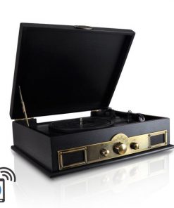 Retro Vintage Classic Style Bluetooth Turntable Vinyl Record Player with Recording Ability, AM/FM Radio (PTT30BK)