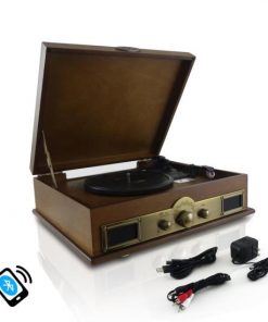 Bluetooth Vintage Classic Style Turntable Wireless Music Streaming, AM/FM Radio, USB Record Ability, AUX (3.5mm) Input (RBPTT30WD)