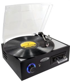 Multifunction Turntable With MP3 Recording, USB-to-PC Connection, Cassette Tape Playback, Rechargeable Battery (PTTC4U)