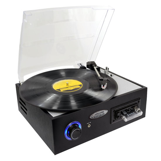 Multifunction Turntable With MP3 Recording, USB-to-PC Connection, Cassette Tape Playback, Rechargeable Battery (PTTC4U)