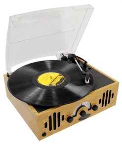 Retro Belt-Drive Turntable With Three Speeds and AM/FM Radio (RBPVNTTR22)