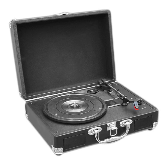 Portable Classic Retro-Style Turntable System with USB-to-PC Connection, Rechargeable Battery (PVTT2UBK)