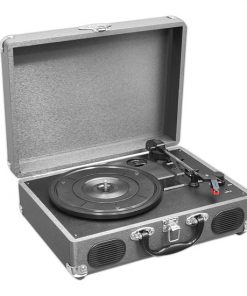 Portable Classic Retro-Style Turntable System with USB-to-PC Connection, Rechargeable Battery (Grey Color) (PVTT2UGR)