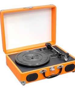 Portable Classic Retro-Style Turntable System with USB-to-PC Connection, Rechargeable Battery (Orange Color) (PVTT2UOR)