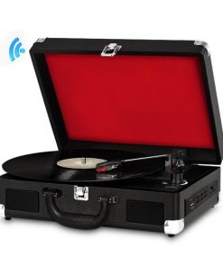 Bluetooth Classic Vintage Style Turntable Speaker System, Vinyl-to-MP3 Recording, MP3/USB/SD Readers, Briefcase-Style (Black) (PVTTBT9BK)