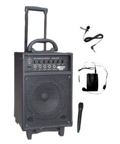 300 Watt Dual Channel Wireless Rechageable Portable PA System With Handheld Mic and Lavalier/Headset Mic (RBPWMA370)