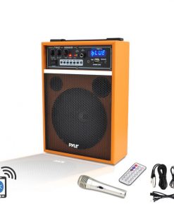 300 Watt Bluetooth 6.5'' Portable PA Speaker System with Built-in Rechargeable Battery, Wired Microphone & FM Radio (PWMAB250OR)