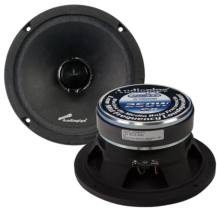 MIDBASS 6" AUDIOPIPE 250 WATT;(Sold each) 30 OZ. MAGNET; 1.5" VOICE COIL