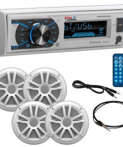 Boss Marine Single Din Media Receiver with Bluetooth Pair 6.5" speakers antenna Aux