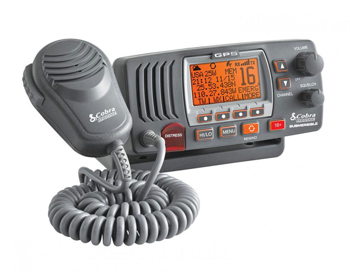 COBRA FIX MNT MARINE VHF RADIO W/ REWIND & GPS GRAY