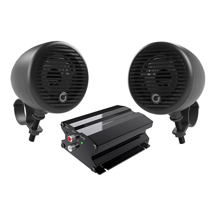 Planet Motorcycle/ATV Sound System with Bluetooth 1 pair of 3" Weather Proof Black Speakers Amp