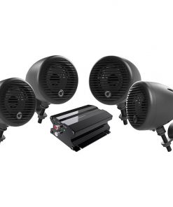 Planet Motorcycle/ATV Sound System with Bluetooth 2 pairs of 3" Weather Proof Black Speakers Amp