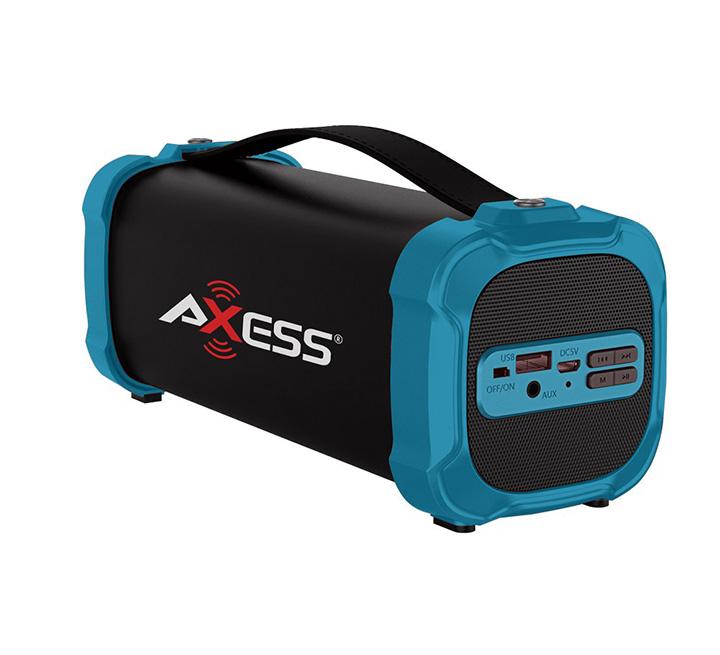 AXESS Indoor/Outdoor Bluetooth Media Speaker 3.5mm Line-In Jack Rechargeable Battery Subwoofer Blue