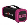 AXESS Indoor/Outdoor Bluetooth Media Speaker 3.5mm Line-In Jack Rechargeable Battery Subwoofer Pink
