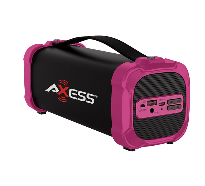 AXESS Indoor/Outdoor Bluetooth Media Speaker 3.5mm Line-In Jack Rechargeable Battery Subwoofer Pink
