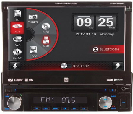 Dual 7 Inch Single din In dash Dvd Receiver With Motorized Touchscreen & Bluetooth