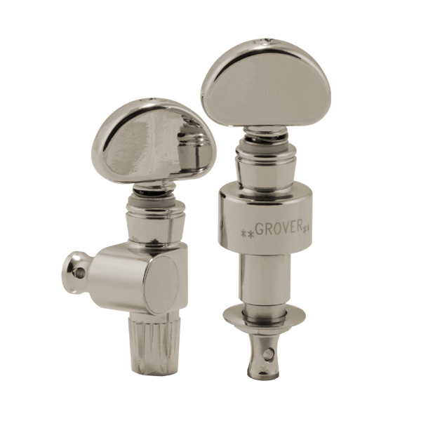 GROVER GEARED BANJO PEGS NICKEL W/ METAL BUTTON SET 5