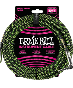 10' Braided Straight / Angle Instrument Cable - Black / Green