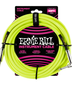 10' Braided Straight / Angle Instrument Cable Neon - Yellow