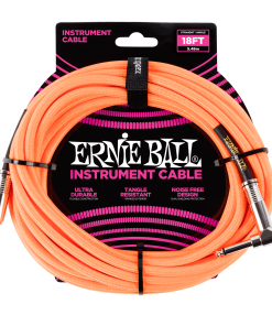 18' Braided Straight / Angle Instrument Cable - Neon Orange